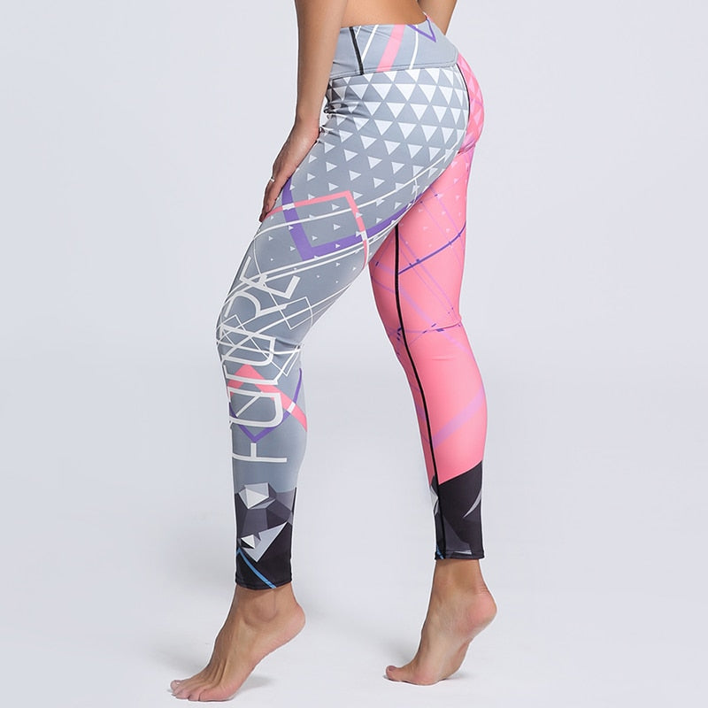 Multicolor Leggings Women Workout Pants Fashion Triangle Print Letter Stripe Slim Leggings Plus Size