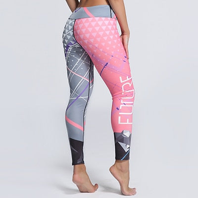 Multicolor Leggings Women Workout Pants Fashion Triangle Print Letter Stripe Slim Leggings Plus Size