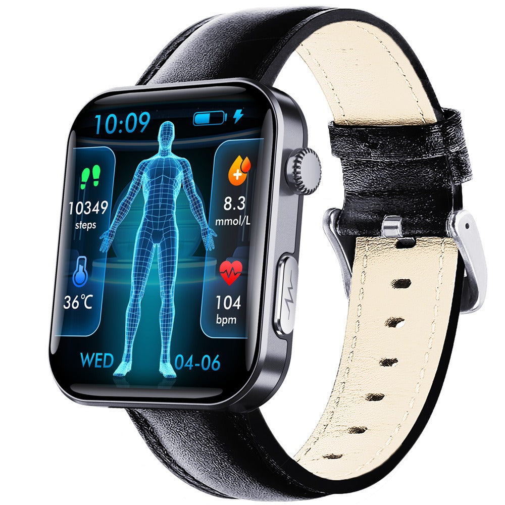 F300 smartwatch ECG electrocardiogram monitoring SOS fall alarm blood glucose and blood pressure watch HRV report