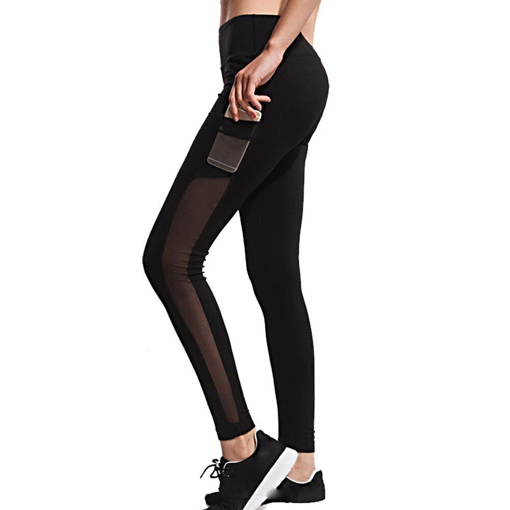 Women fitness black tights mesh leggings with pocket Pluscool sports