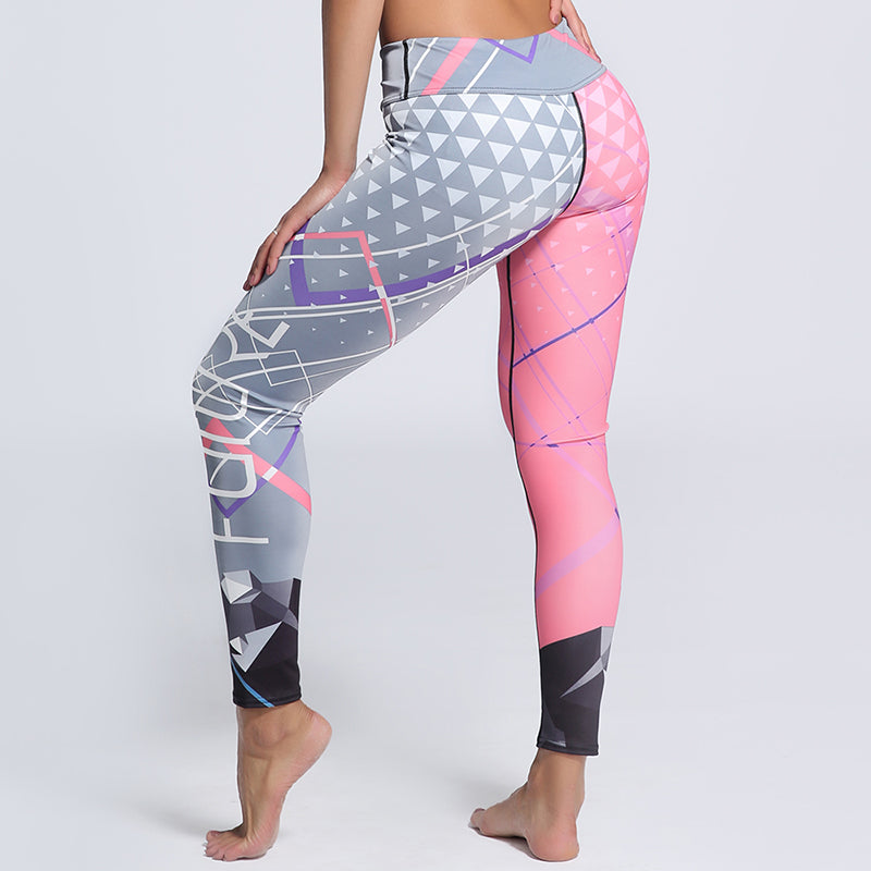 Multicolor Leggings Women Workout Pants Fashion Triangle Print Letter Stripe Slim Leggings Plus Size