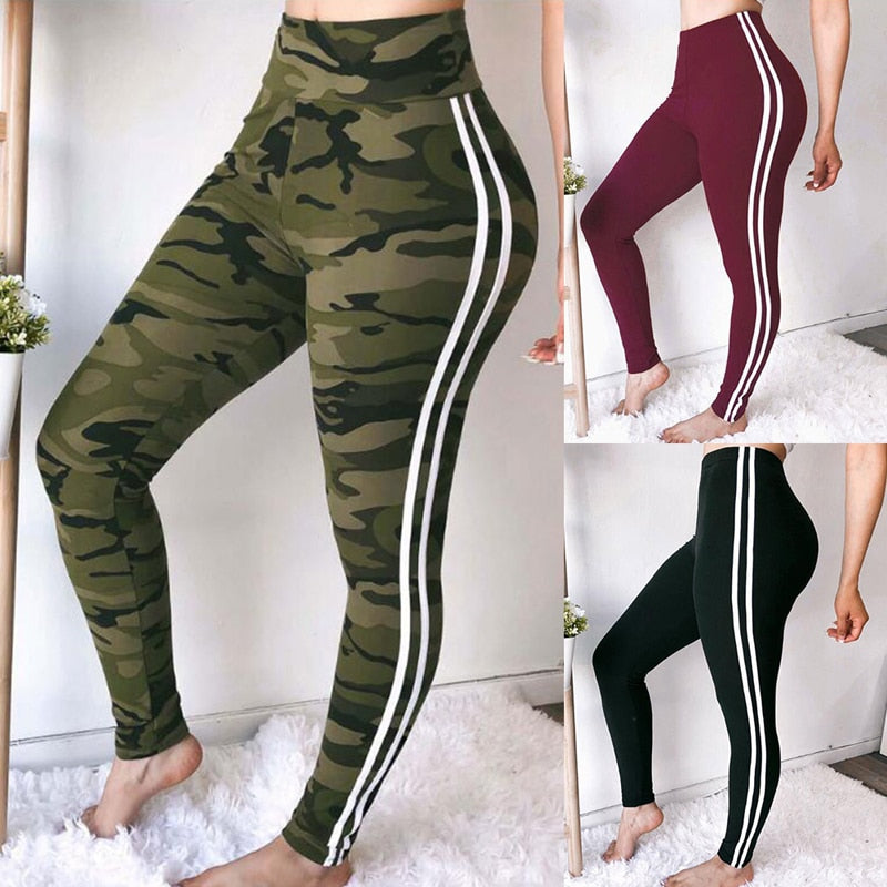 Camouflage Print Legging Women Solid Color Striped Sweatpants Women Sexy Camo Gothic Leggings High Waist