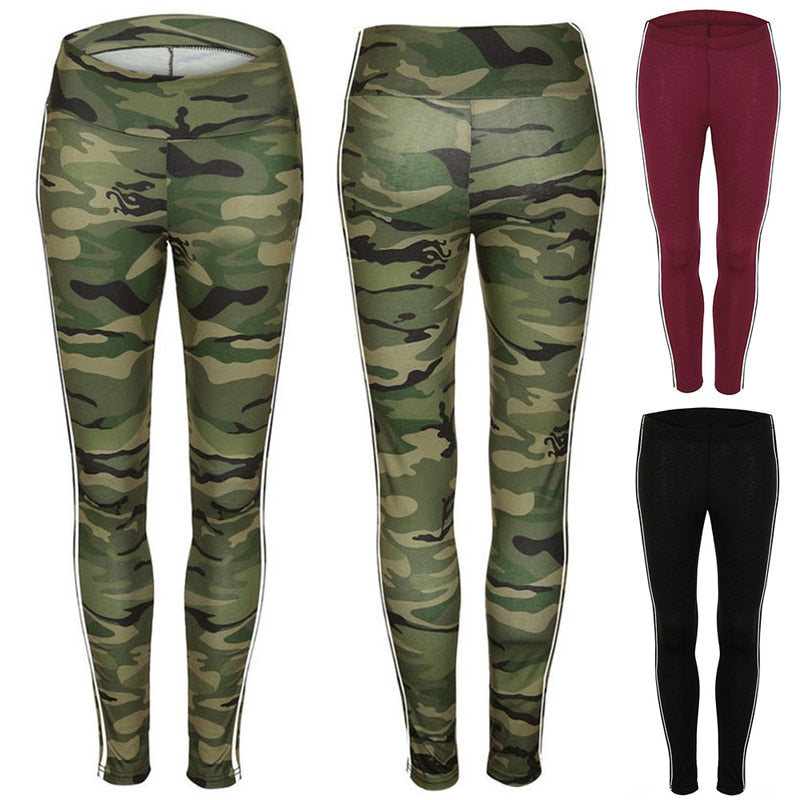 Camouflage Print Legging Women Solid Color Striped Sweatpants Women Sexy Camo Gothic Leggings High Waist