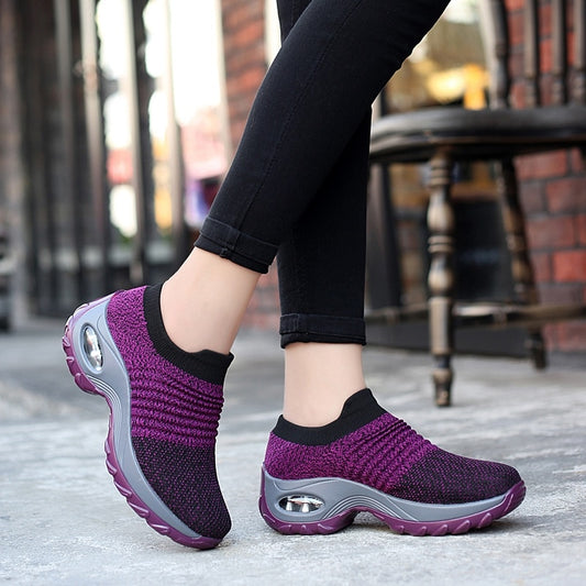 Spring Women Sneakers Shoes Flat Slip on Platform Sneakers for Women Black Breathable Mesh Sock Sneakers Shoes