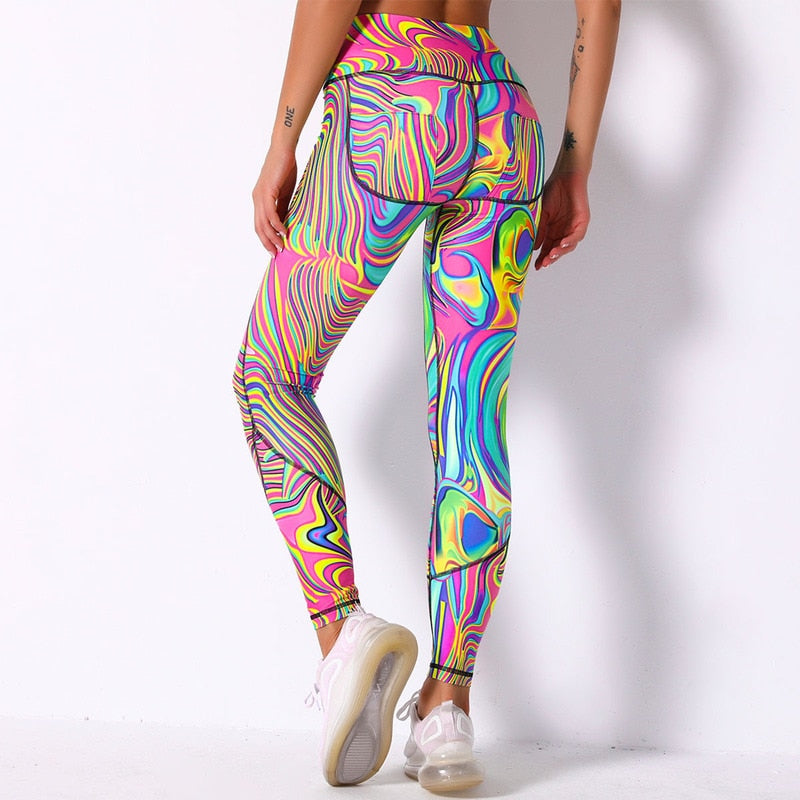 Sexy Leggings Colorful Printed Fitness Leggings Women High Waist Push Up Sport Leggings Seamless Female Gym Pants