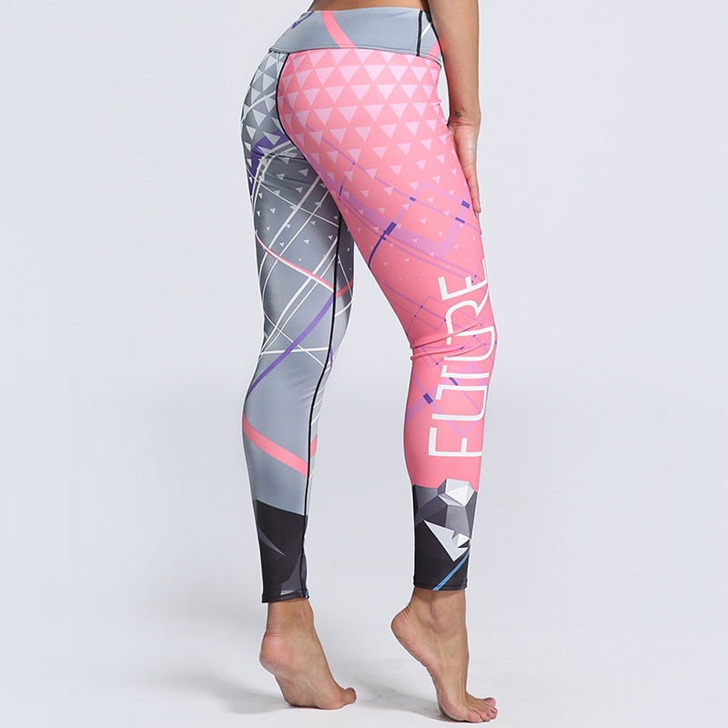 Multicolor Leggings Women Workout Pants Fashion Triangle Print Letter Stripe Slim Leggings Plus Size