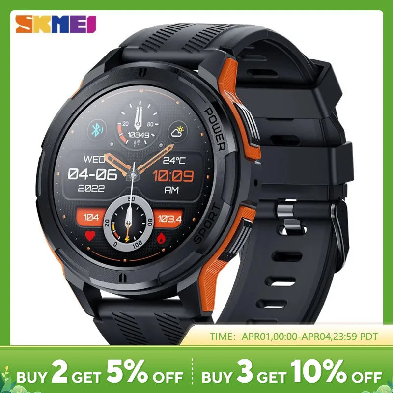 Skmei 1.43 Inch Amoled 1atm Waterproof Pedometer Smartwatch Heart Rate Monitor Bluetooth Call Smart Watch For Android Ios 410mah