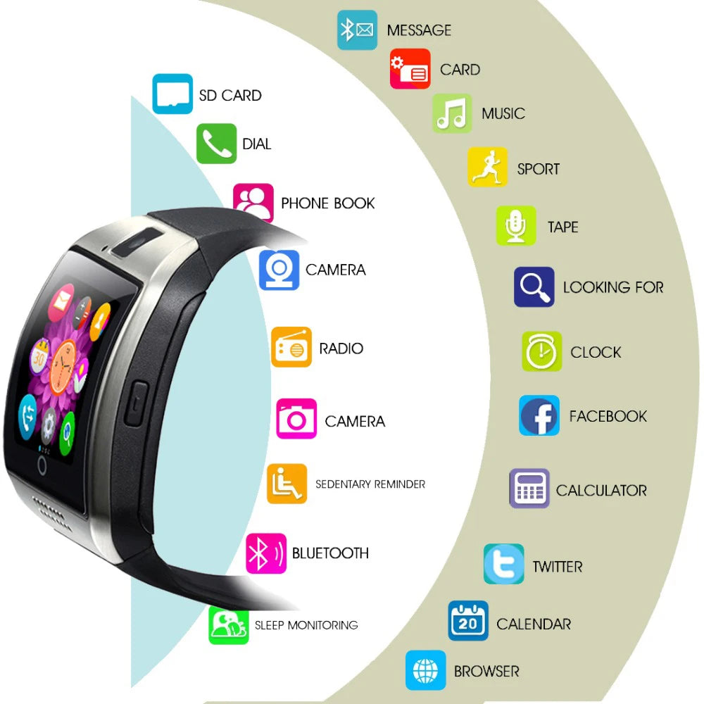 Bluetooth Smart Watch Q18 With Camera Facebook Whatsapp Twitter Sync SMS Smartwatch Support SIM TF Card For IOS Android